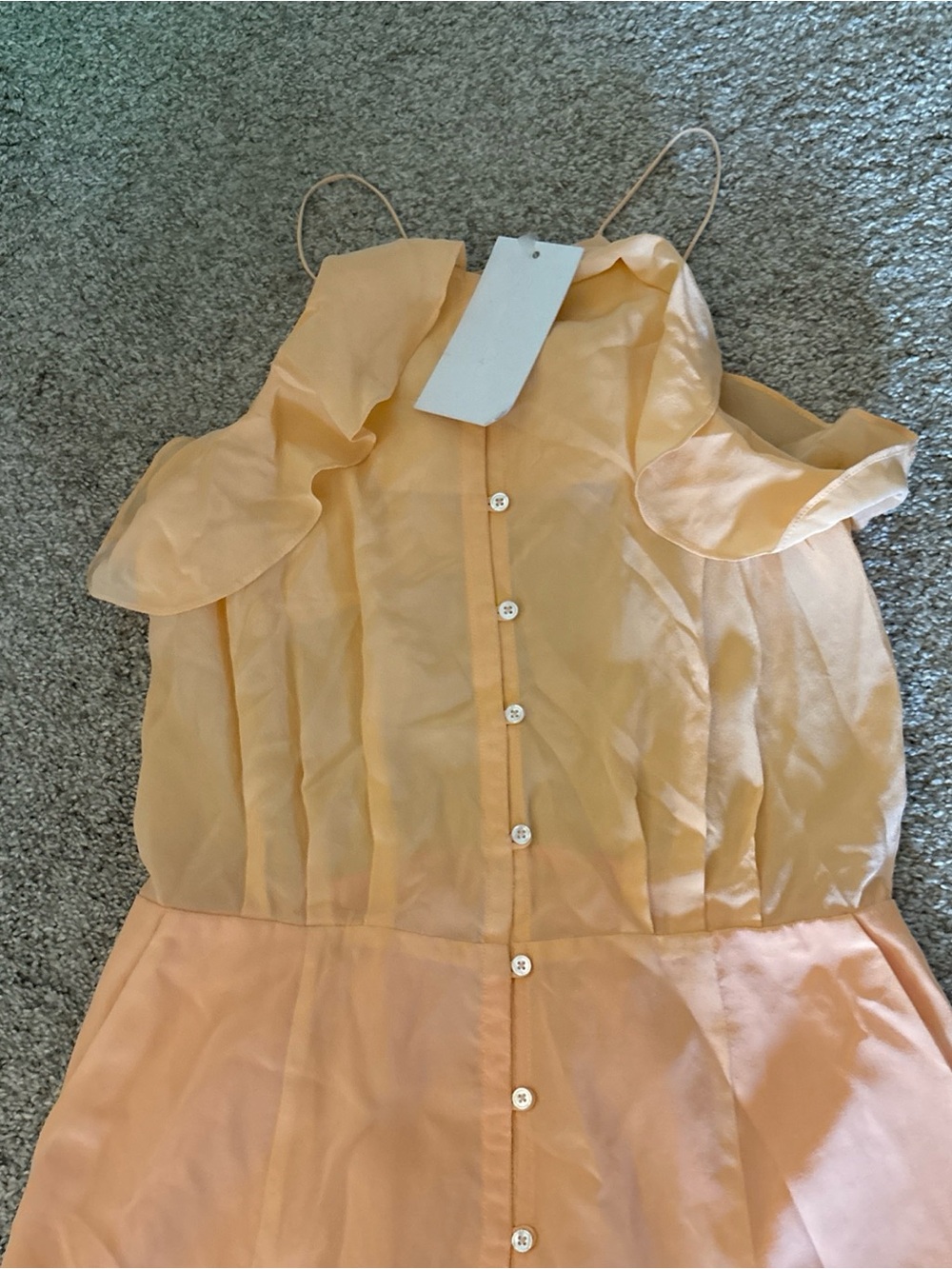 Soft Peach Button-Front Ruffle Romper - Picture 2 of 6